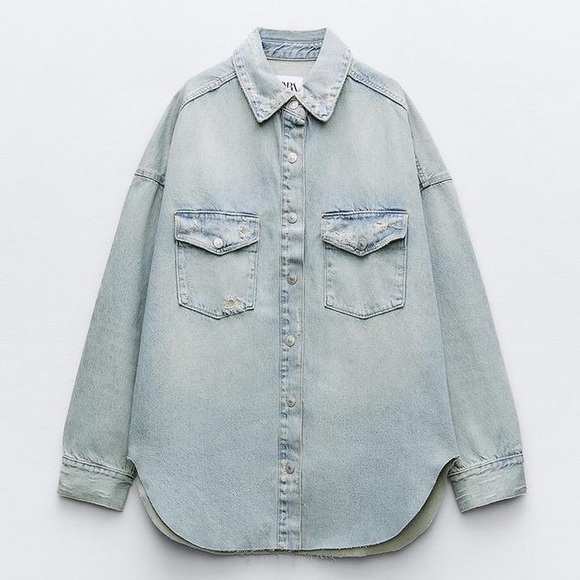 ZARA RIPPED TRF DENIM OVERSHIRT